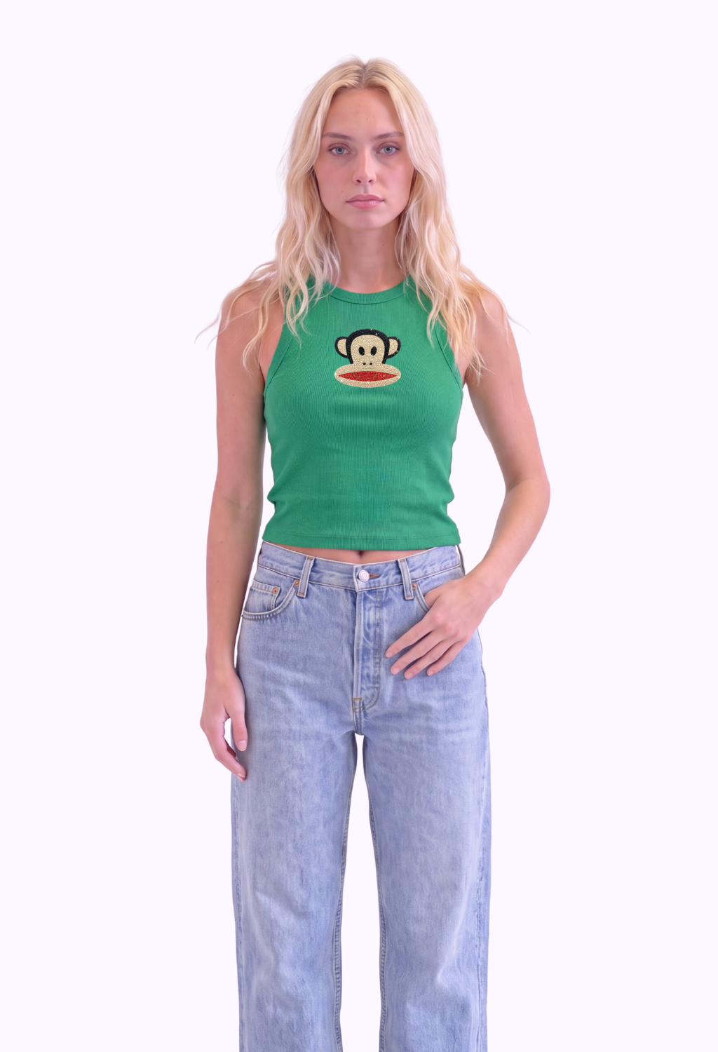 GREEN RHINESTONE TANK TOP